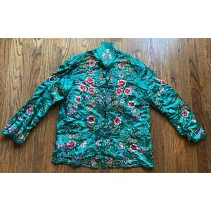 Vintage Plum Blossoms Silk Embroidered Robe Jacket Womens Size 12 Floral China